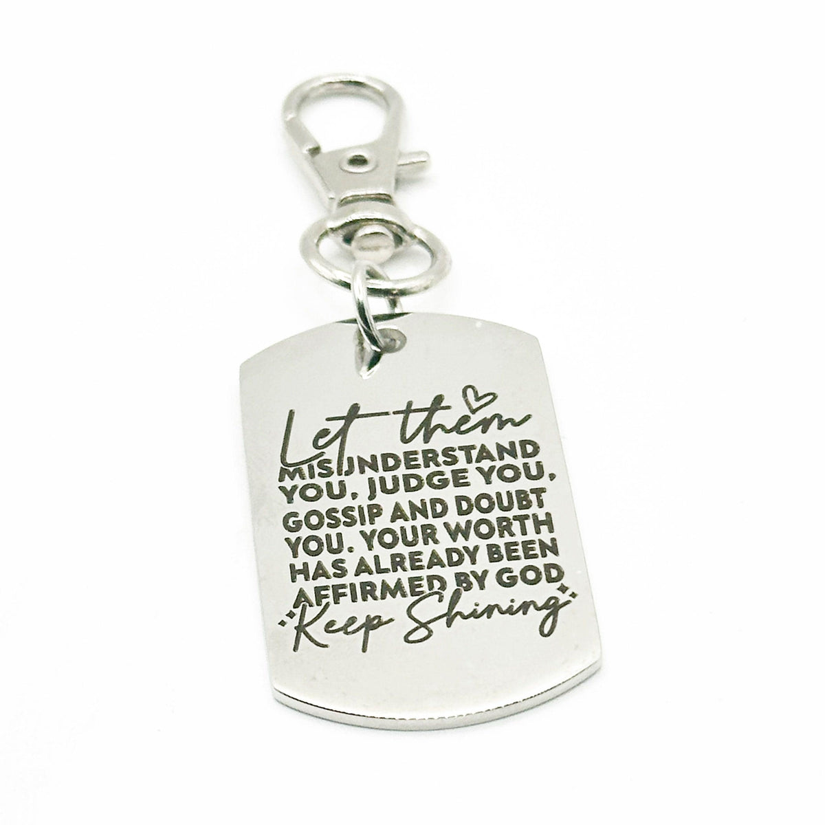 Let Them Keep Shining Faith Clip On Charm Stainless Steel Engraved Christian Gift Encouragement Scripture Accessory