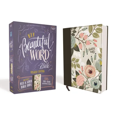 Niv, Beautiful Word Bible, Updated Edition, Peel/Stick Bible Tabs, Cloth Over Board, Multi-Color Floral, Red Letter, Comfort Print: 600+ Full-Color Il - Hardcover