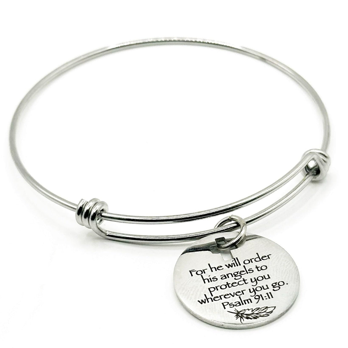 Psalm 91 11 Bracelet Stainless Steel Expanding Bangle Christian Jewelry Angel Protection Scripture Faith Gift