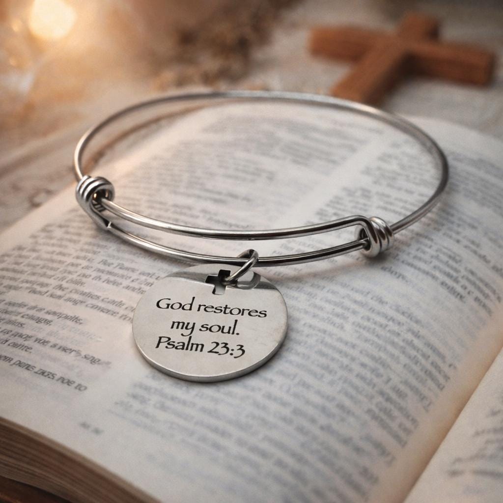 God Restores My Soul Psalm 23 3 Charm Bracelet Faith Jewelry Christian Gift Stainless Steel Bangle