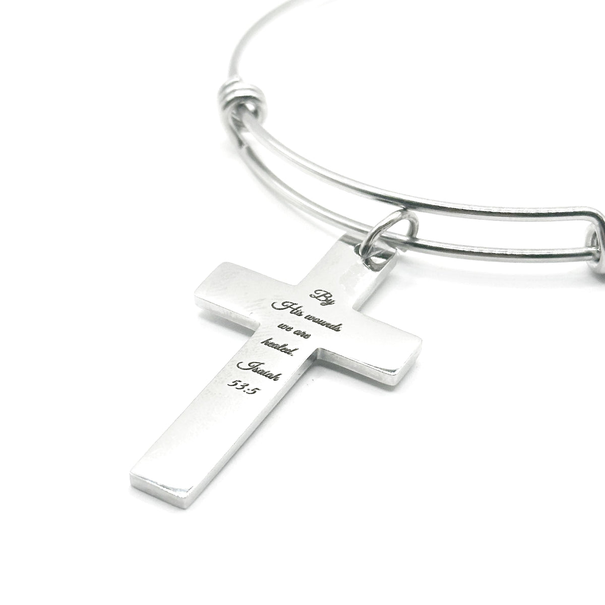 By His Wounds We Are Healed Isaiah 53 5 Cross Bracelet Christian Scripture Faith Jewelry Stainless Steel Bangle