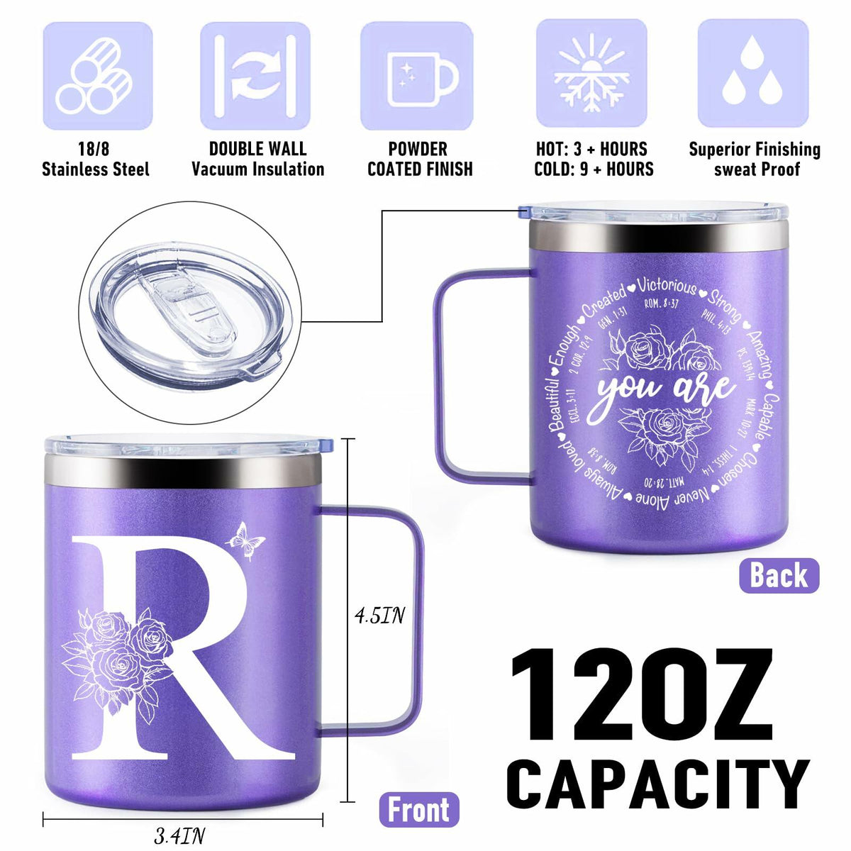Culaiwan Christian Gifts Women 12oz 'You Are' Tumbler Mug Purple-R